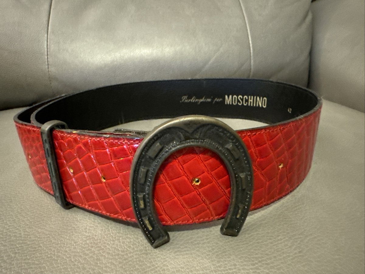 Berlinghini per Moschino Red Croc Print Horseshoe Buckle Wide Belt