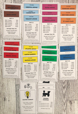 2008 Monopoly Replacement Property Cards You Pick Title Deeds 2-1/4'' x 3''-1/2''