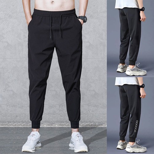 Mens Ice Silk Breathable Joggers Trouser Sports Pants Casual Elastic Sweatpants+ - Picture 3 of 13