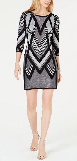 NY Collection Women's Petite Printed Sweater Dress, Size PM - Image 2 of 4