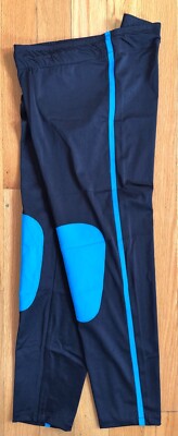 Men s Pro Wrestling Tights Black w/ Blue Knee & Side Design Sz XL 40 42 Spandex