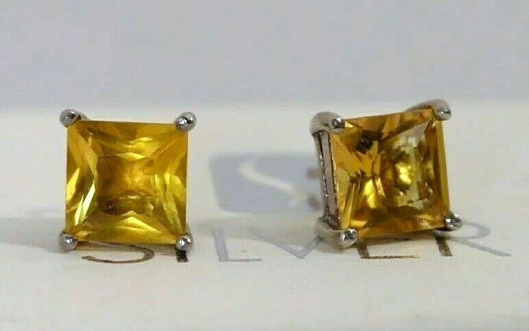 SILVER by mail Earrings amber retro' studs GRIFFES emerald cut pre-loved wth box - Immagine 2 di 3