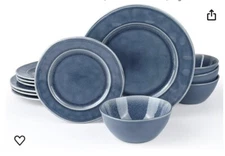 Famiware Plates and Bowls Sets, 12 Pc Dinnerware Sets, Aurora Series Lagoon Blue