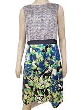 Tahari Shift Pencil Dress Anita Blue Green Gray Floral Career Party Size 12 NWT