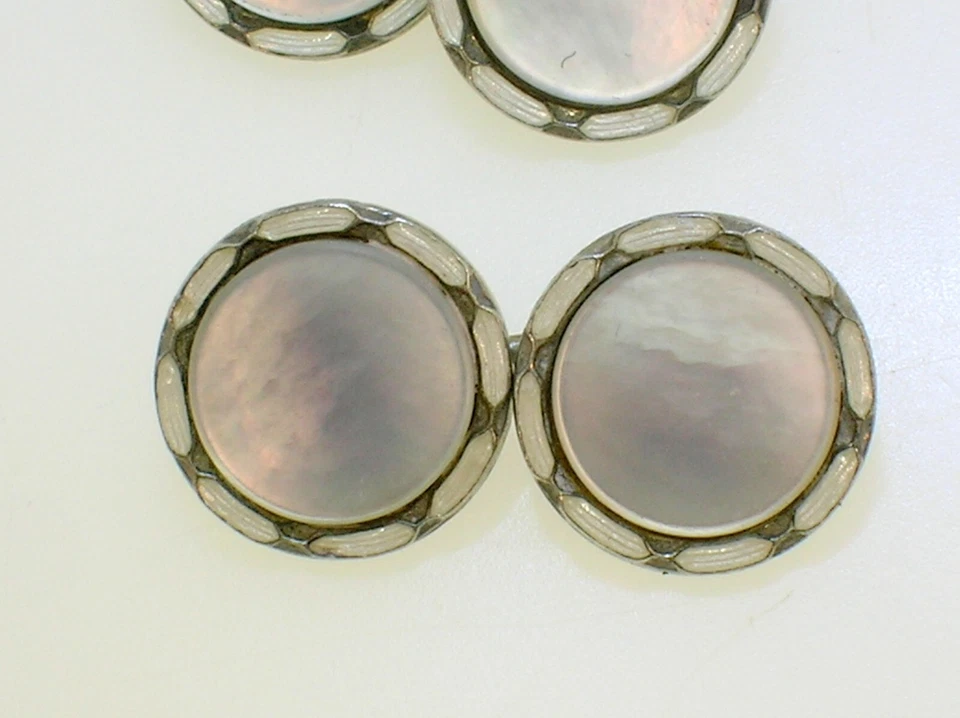 ANTIGUA FREGONA PLATA ESTERLINA Y GEMELOS 14 MM ESMALTE BLANCO - MEJOR OFERTA Foto 4 de 4