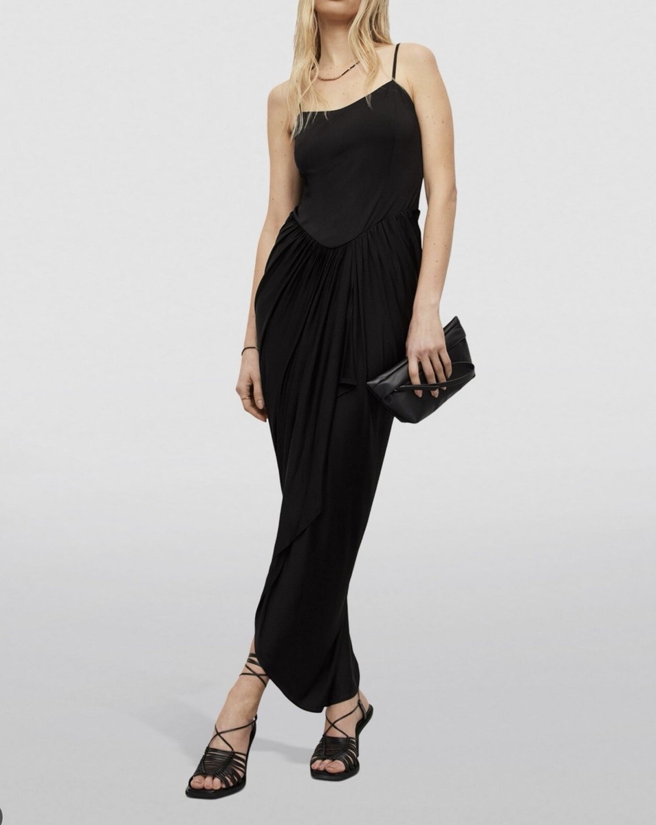 all saints black midi dress AllSaints Aurelia Womens Draped Sleeveless Size US 0 DIY Black Widow Costume while the kick split LNLS dress colors:Blue CVC Basque Waist