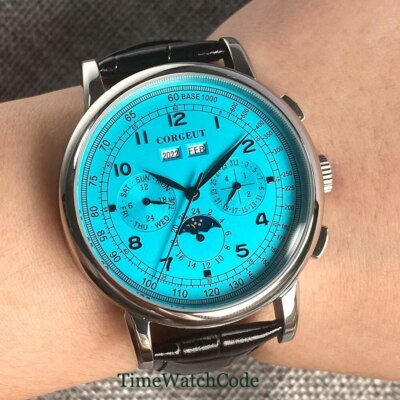 Corgeut Pilot Men's Automatic Watch Aviator 42mm Day Date Calendar Blue  Dial