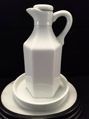 Milk Glass Cruet Xcell  5.5  Tall With Stopper and Drip Plate