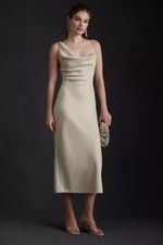 BHLDN CHAMPAGNE Women's August Satin Charmeuse Midi Dress, US 2/UK 6