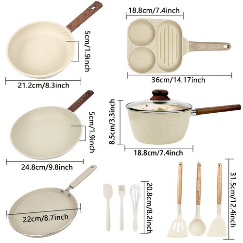 12pcs premium non-stick Beige cookware set- durable and easy to clean, suitable - Picture 6 of 11
