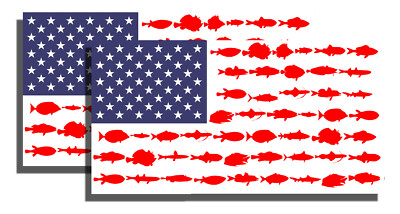 x2 American Flag Fish Decal Sticker USA Fishing Fisherman Patriotic 5''