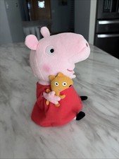TY Beanie Babies Peppa Pig Plush Holding Teddy Bear 10  Red Dress Stuffed Toy