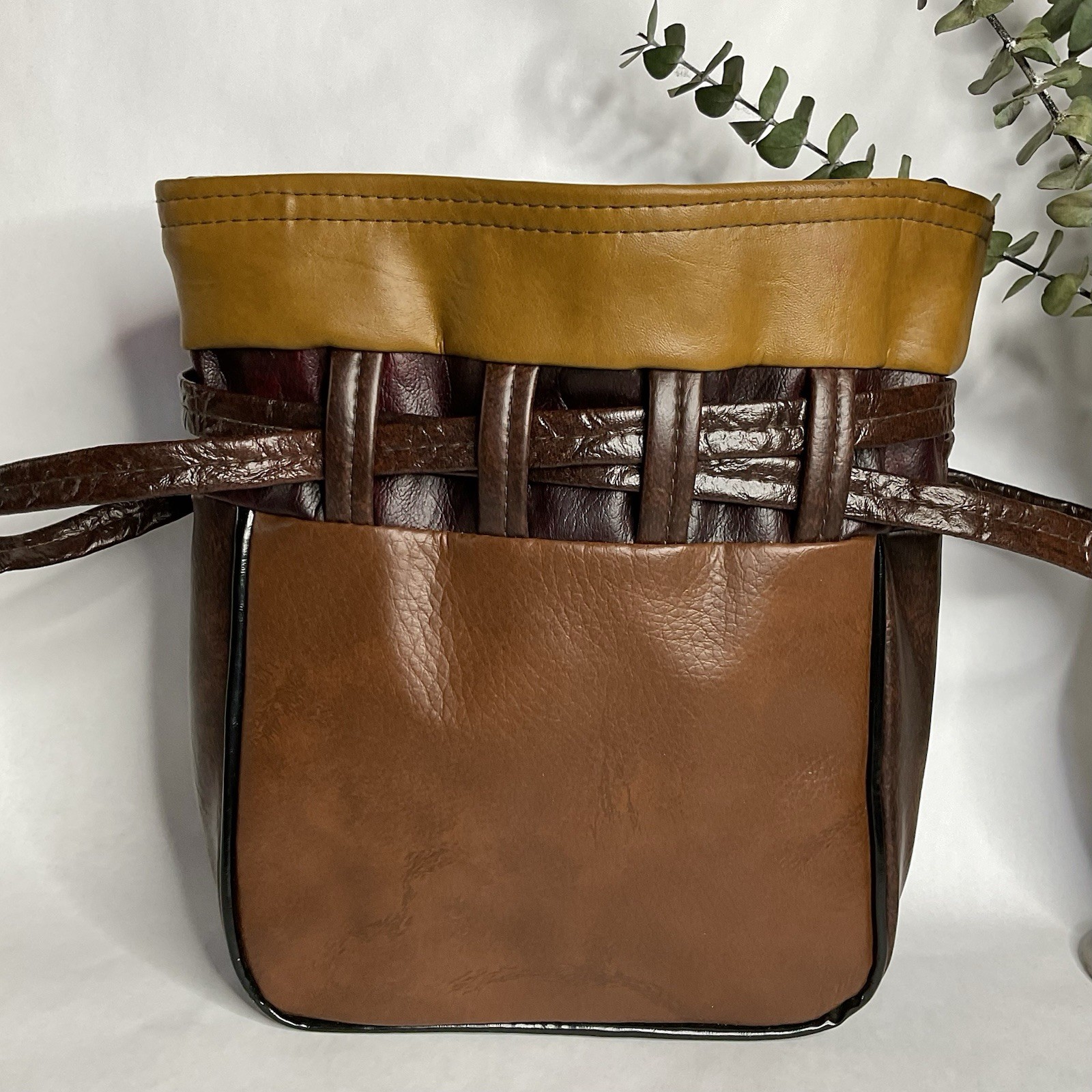 1960s 1970s Drawstring Patchwork Bucket Bag, Vint… - image 10