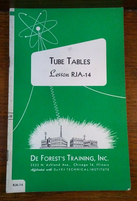 DE FOREST'S TRAINING INC. (DeVRY Technical Inst) Lesson RJA-14 TUBE TABLES