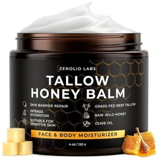 Organic Beef Tallow Balm w/Raw Honey & Beeswax Whipped Grass Fed Moisturizer NEW