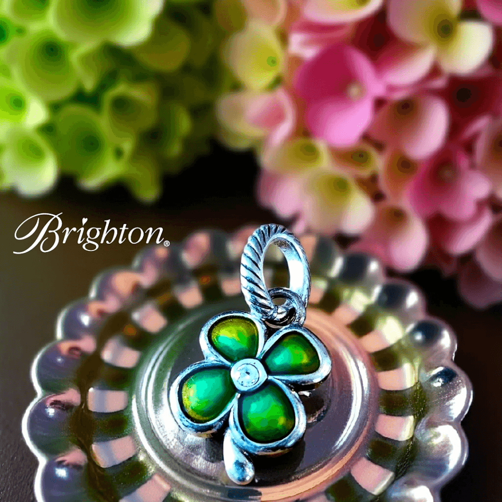 Brighton Clover Silver Enamel Crystal Charm for Elegant Style  