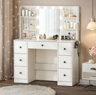 Vanity Makeup Table Dressing Desk 10 LED Lights Mirror 7 Drawers w/ Power Outlet