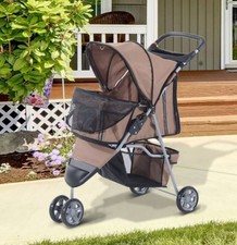 PawHut Pet Stroller Pushchair Carrier for Cat Puppy small dog 3 Wheels Brown