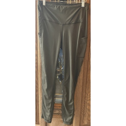 Leggings Depot Women's High Waisted Side Pockets Leggings Charcoal Size Medium