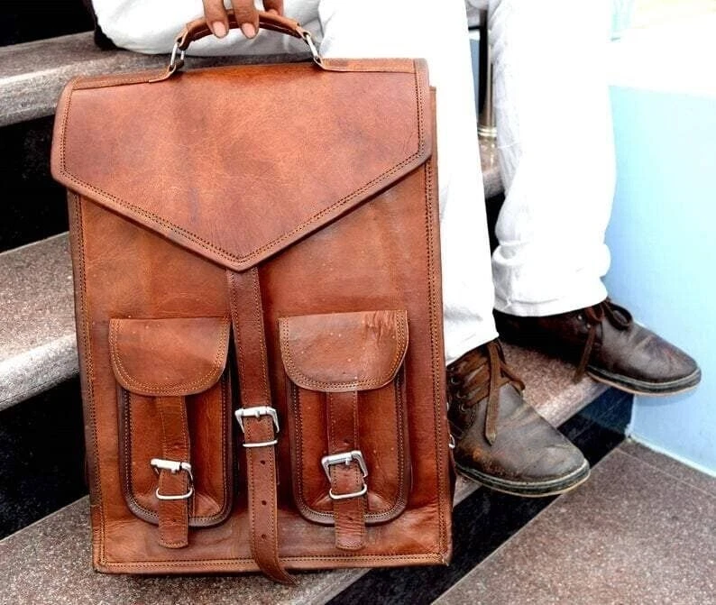 Handmade Leather Backpack Genuine Bag Rucksack Vintage Laptop Travel