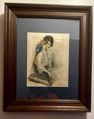 Water Color and Pencil On Silk Circa 1920 S-1940S Paris France Eda S. Doench