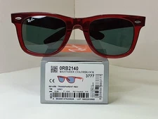 Classic Ray Ban Wayfarer Unisex Sunglasses. Transparent Red W/Colorblock. RB2140