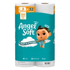 Angel Soft Toilet Paper, 8 Mega Rolls  32 320 Sheet Pack of 8 , White