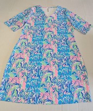 Lulu B V-neck Bright Patterned Print 3/4 Sleeve Dress SIZE L NWOT