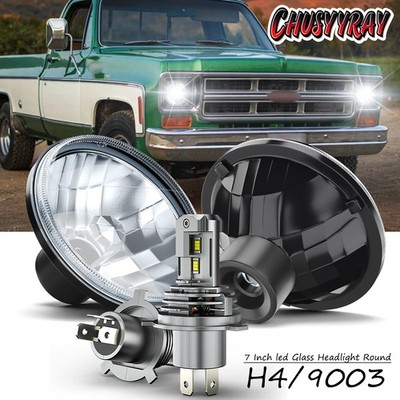 For GMC C15/C25 C35 1975-1978 2X 7''inch Round LED Headlights High Low Beam