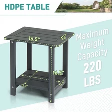 2-Tier Storage In/Outdoor Rectangle Side Table HDPE End Table, Weather Resistant