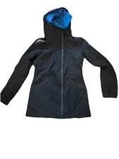 Rossignol Cadran Waterproof Hooded Long Ski Jacket Black/Blue Size Large EUC