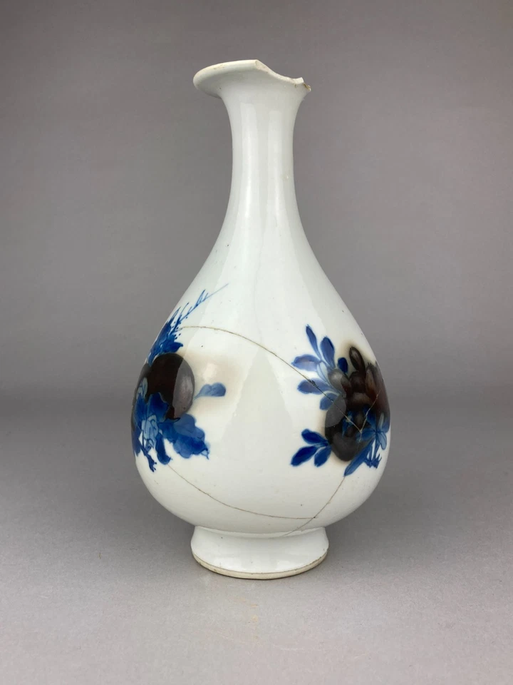 RARE ANTIQUE CHINESE PORCELAIN BLUE COPPER RED SANDUO BOTTLE VASE QING KANGXI !? - Image 3 of 4