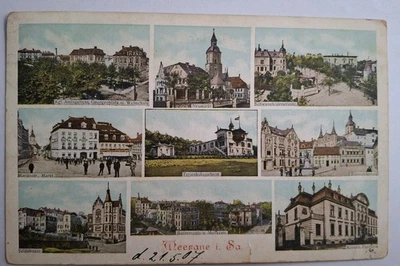 Meerane i. Sa., 9xBild, 1907, Postamt, Feldstr., Webschule, Kolonieheim u.a. - Bild 1 von 2