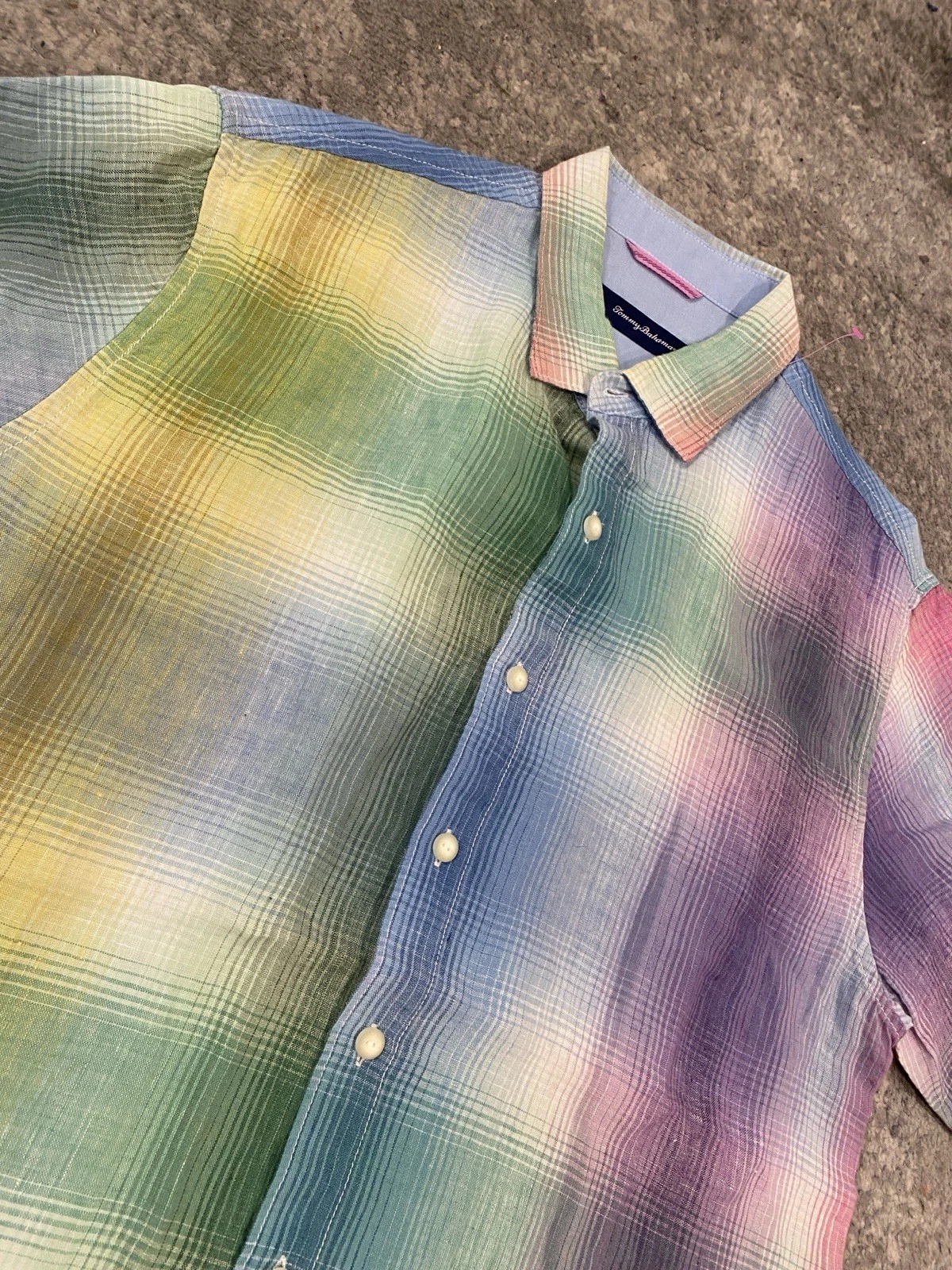 Tommy Bahama Linen Shirt Men’s L Blue Green Light Cool Beach BBQ Summer Wear
