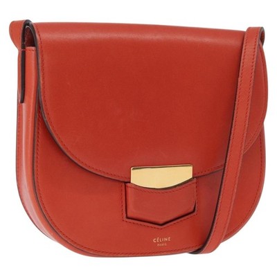 CELINE Shoulder Bag Leather Orange Gold Auth ka1547
