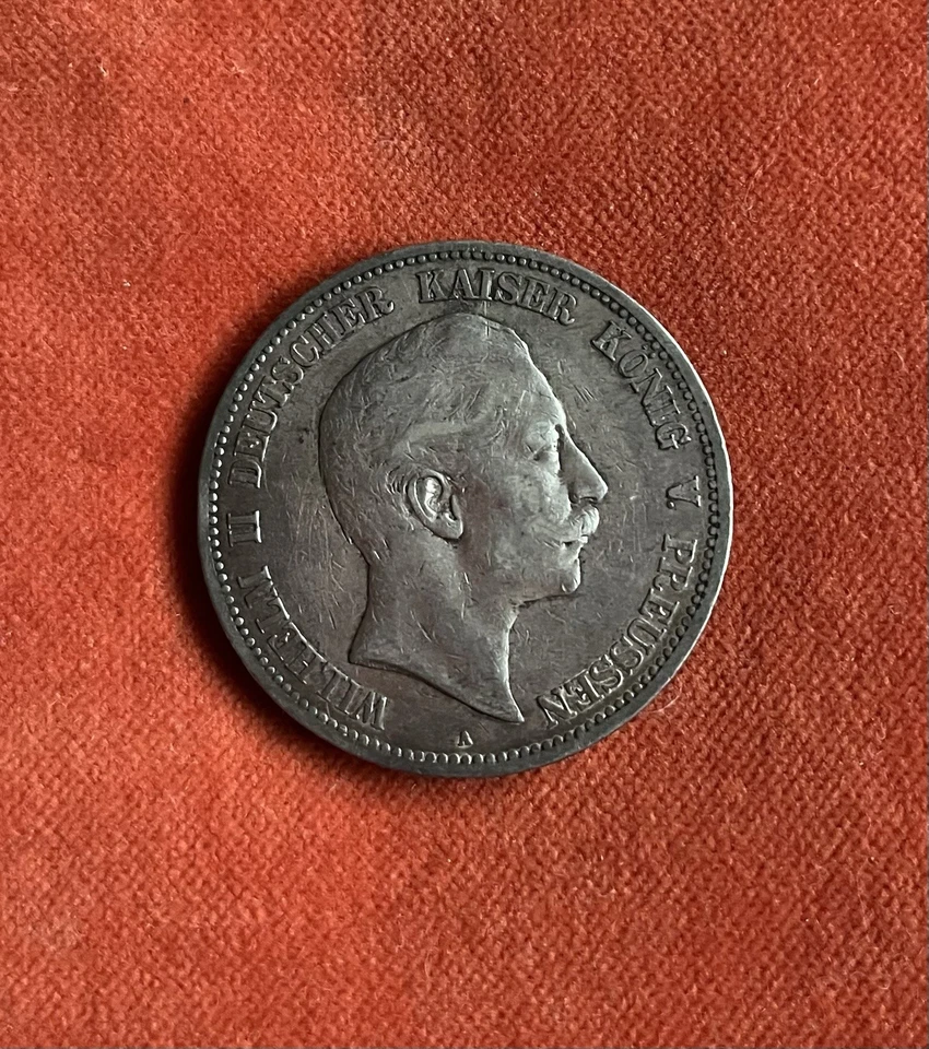 Silbermünze 5 Mark Dt.Reich 1898 Wilhelm II Deutscher Kaiser, König von Preussen - Bild 2 von 3