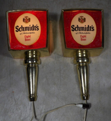 VTG Pair 1969 Schmidt's Beer Philadelphia Lighted Sconces Sign Lights Schmidts