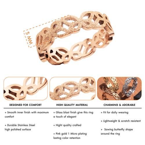555Schmuck Damen glitzernd Edelstahl filigran Schmetterling Ausschnitt Band Ringe - Bild 12 von 12