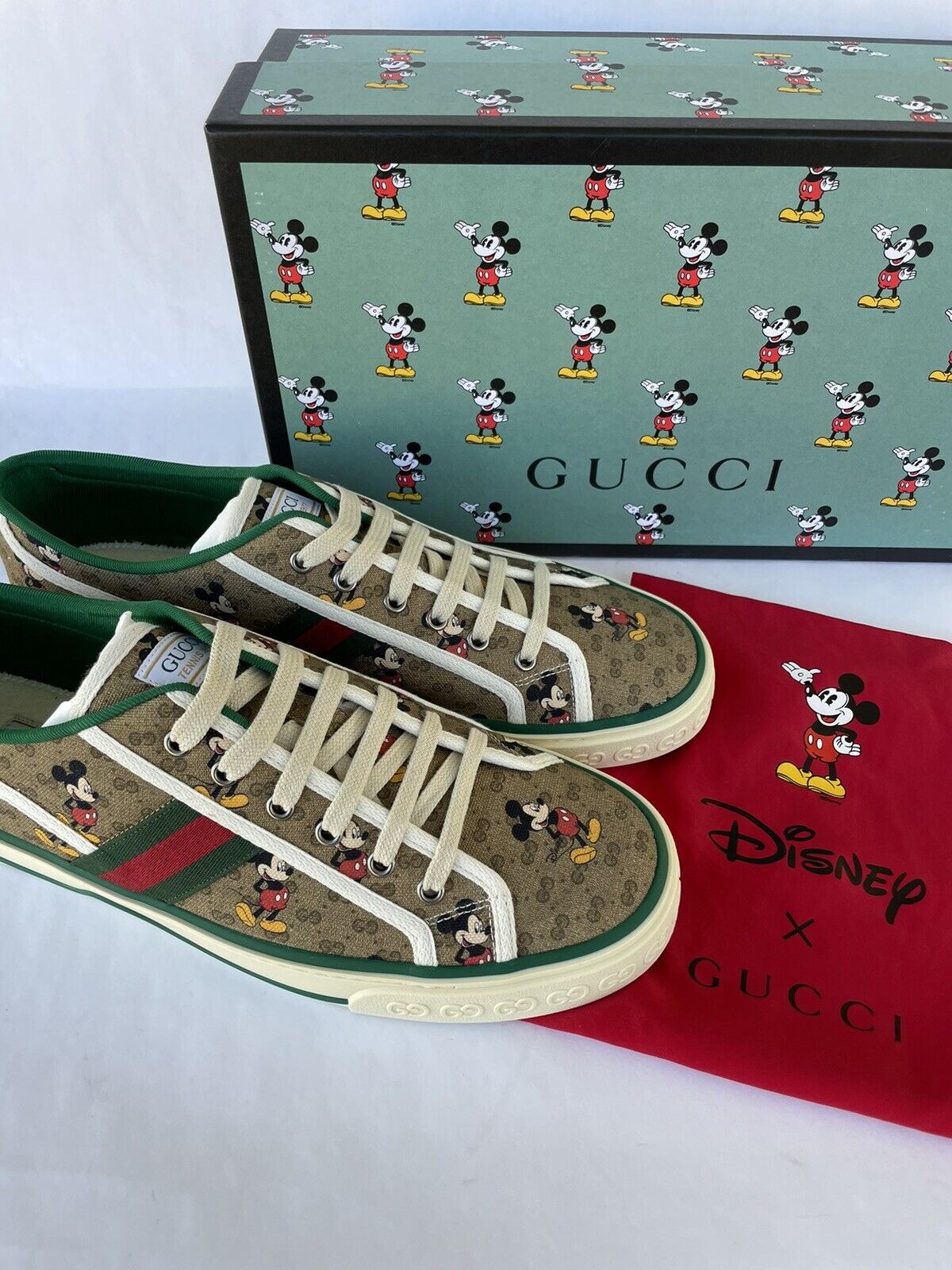 Gucci x Disney Mickey Mouse Tennis 1977 Sneakers 606111 Men’s Size 12 G/ US  12.5