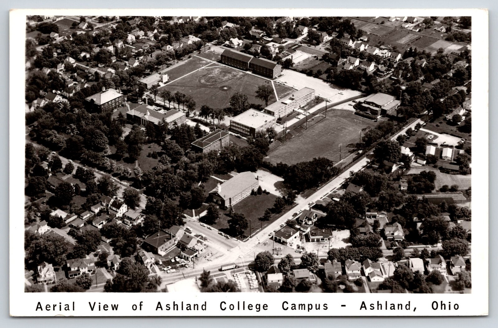 Ashland OH-Ohio, Ashland College Campus, Aerial View, Antique Vintage Postcard