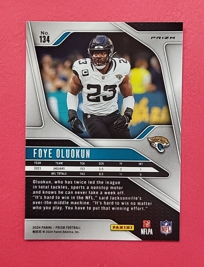 Foye Oluokun - Jacksonville Jaguars - 2024 Prizm - Red White & Blue Parallel 134 - Image 2 of 2