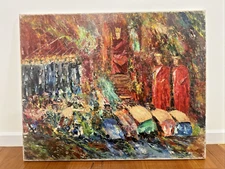 Michel Rostand Original Oil On Canvas Signed - “Holding Court”- 20th Century
