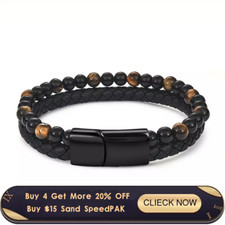 Natural Stone Men Bracelet Black Leather Magnetic Buckle Bangle Male Jewelry