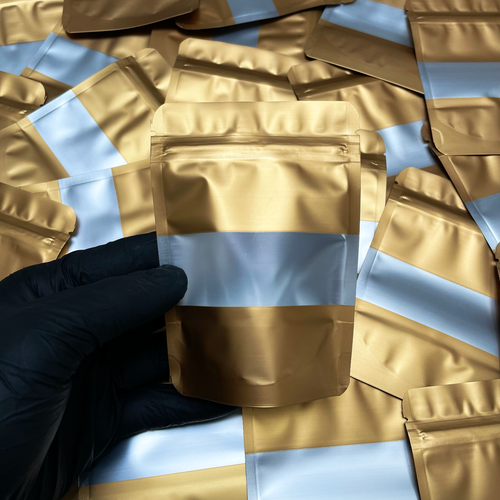 Gold Mylar Bags 3.5g Smell Proof Packaging 9cm x 13cm - Picture 3 of 4