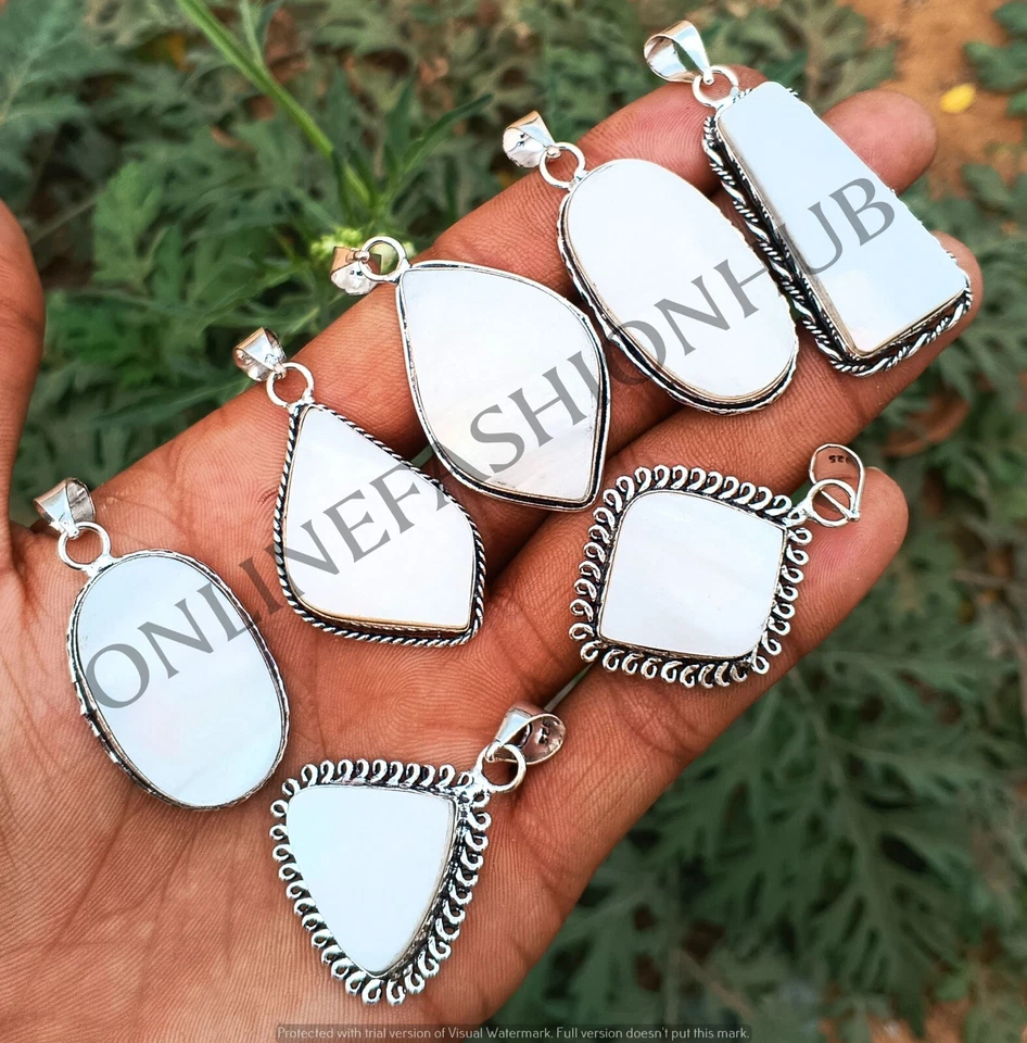 Lote de colgantes de lujo enchapados en plata de ley 925 con piedras preciosas de madreperla joyas Foto 3 de 3