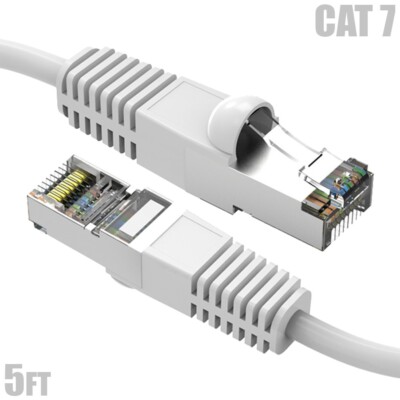5FT Cat7 RJ45 Network LAN Ethernet SSTP Patch Cable Shielded Copper 600MHz White