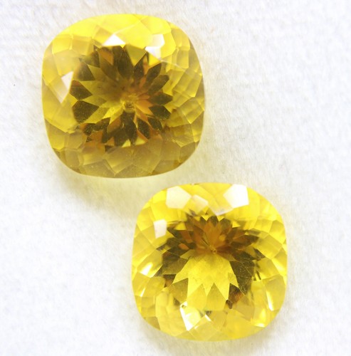 37 Ct Sunflower Yellow Color Cushion Natural Heliodor Beryl Loose Gemstones Pair - Picture 2 of 4