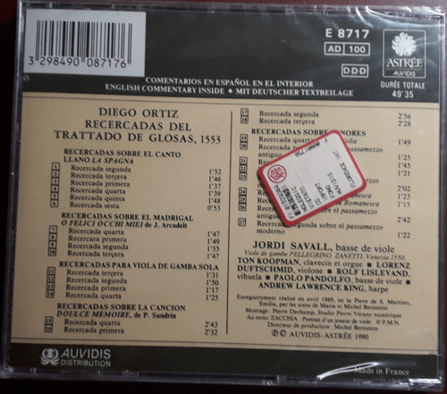 ORTIZ, SAVALL-RECERCADAS DEL TRATTADO GLOSAS 1553*CD BRAND NEW SEALED SIGILLATO - Picture 2 of 2