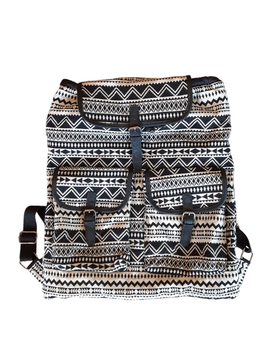 Mossimo Supply Co Geometric Black Backpack Bag Magnetic Fasteners