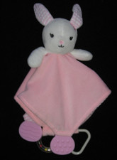 Modern Baby Pink Bunny Security Blanket Lovey Seersucker Stripes Teether Rattle